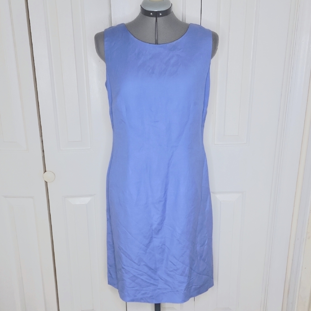 Coldwater Creek Linen Blend Dress Sleeveless Size 12 Petite Light Blue